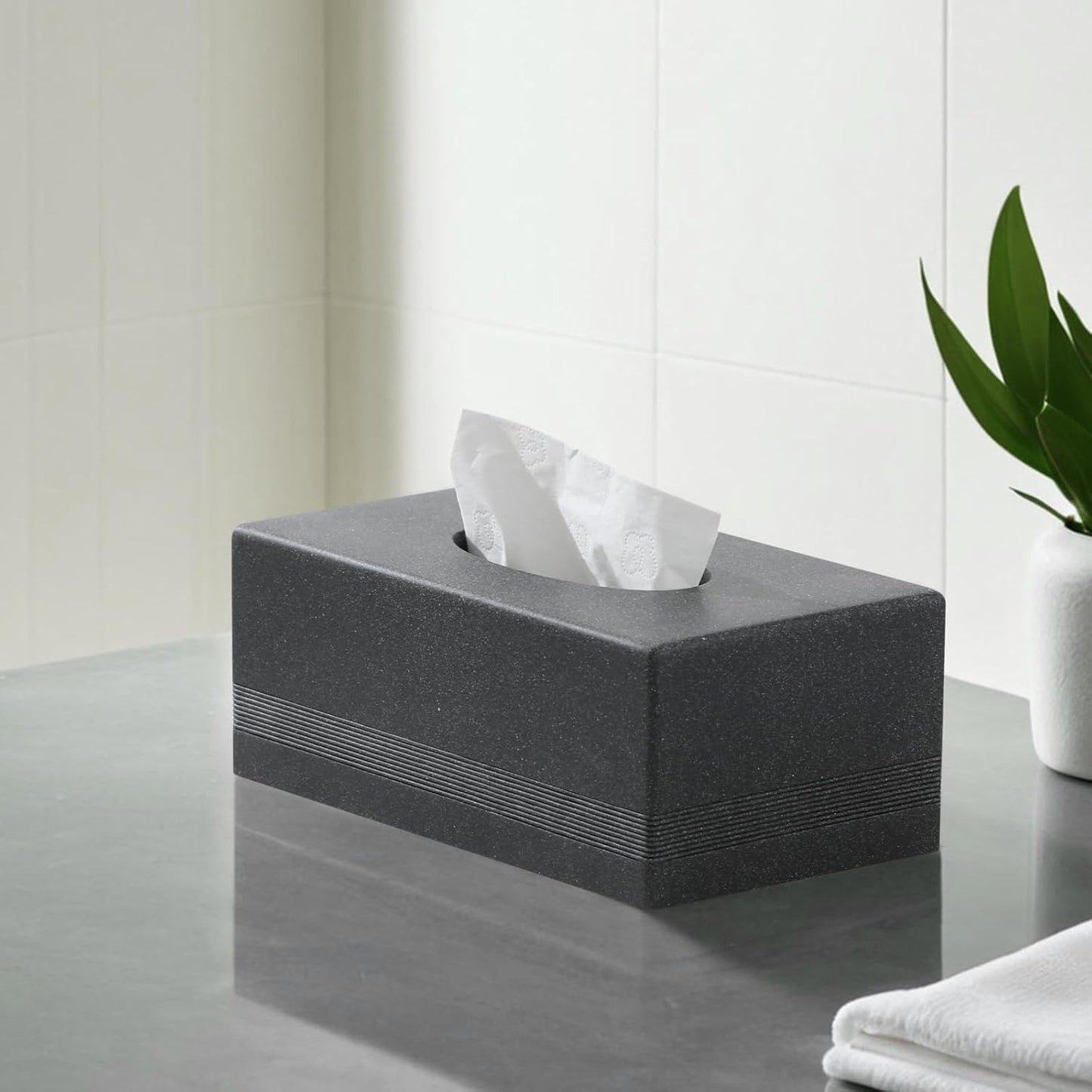 Tissue Box Cover Rectangle, Resin Facial Tissues Holder Covers RectangularToilet Paper Holder Case Dispenser Home Decorative for Bathroom Kitchen Bedroom Living Room Office (Black)