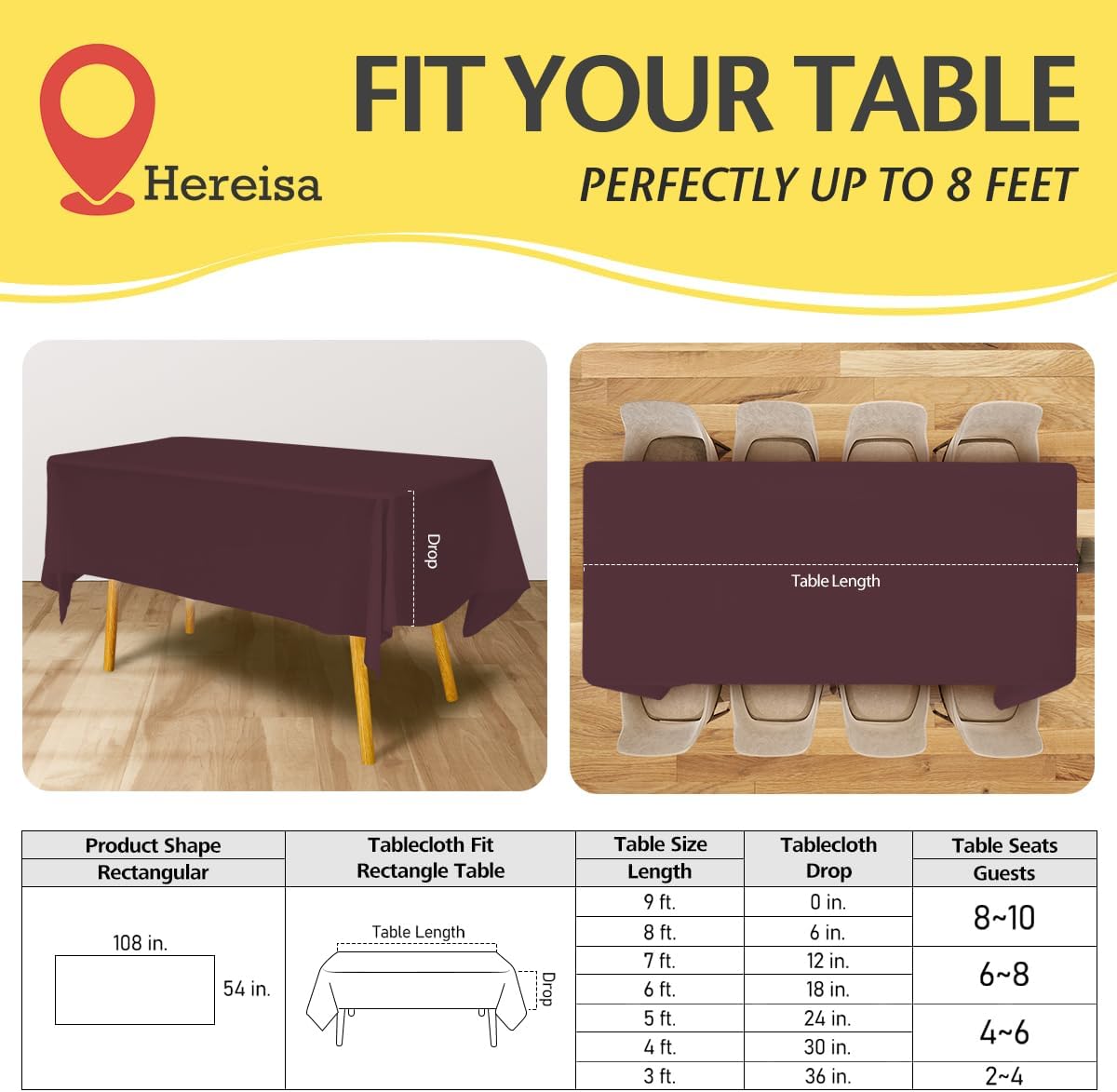 Plastic Burgundy Tablecloths 3 Pack Disposable Table Covers 54 x 108 Inches Pitch Onyx Table Cloths for Parties Birthdays Weddings Anniversary BBQ Picnic, Fits 6 to 8 Foot Rectangle Tables