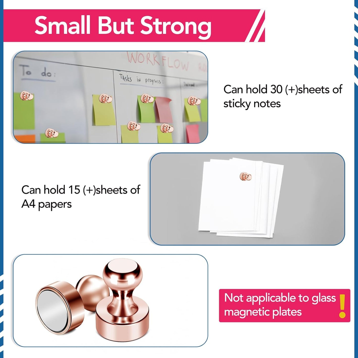 LOVIMAG Fridge Magnets 18Pcs Refrigerator Whiteboard Small Strong Magnet Classroom Kitchen Accessories Decorative Locker Set Decor Must Haves Office Calendar Refrigerador Magnetic Cute Rose Gold