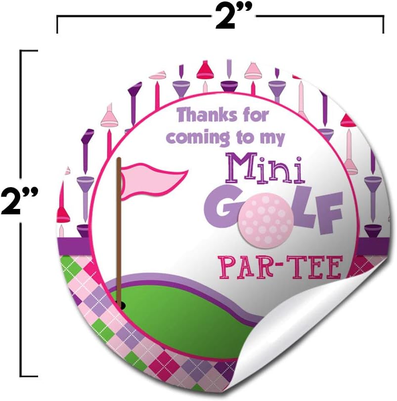 Mini Golf, Putt Putt Birthday Thank You Sticker Labels for Girls, 40 2" Party Circle Stickers by AmandaCreation, Great for Party Favors, Envelope Seals & Goodie Bags