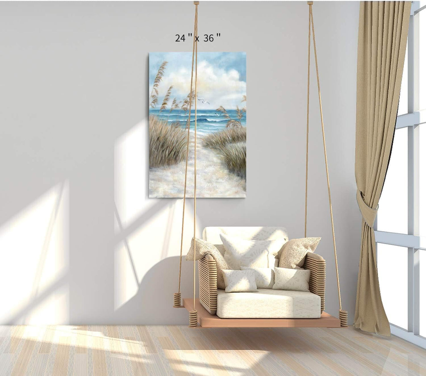 Hardy Gallery Seascape Canvas Abstract Wall Art: Beach Path Artwork to the Sea Abstract Coastal Artwork Painting for Bedroom (36'' x 24'' x 1 Panel)
