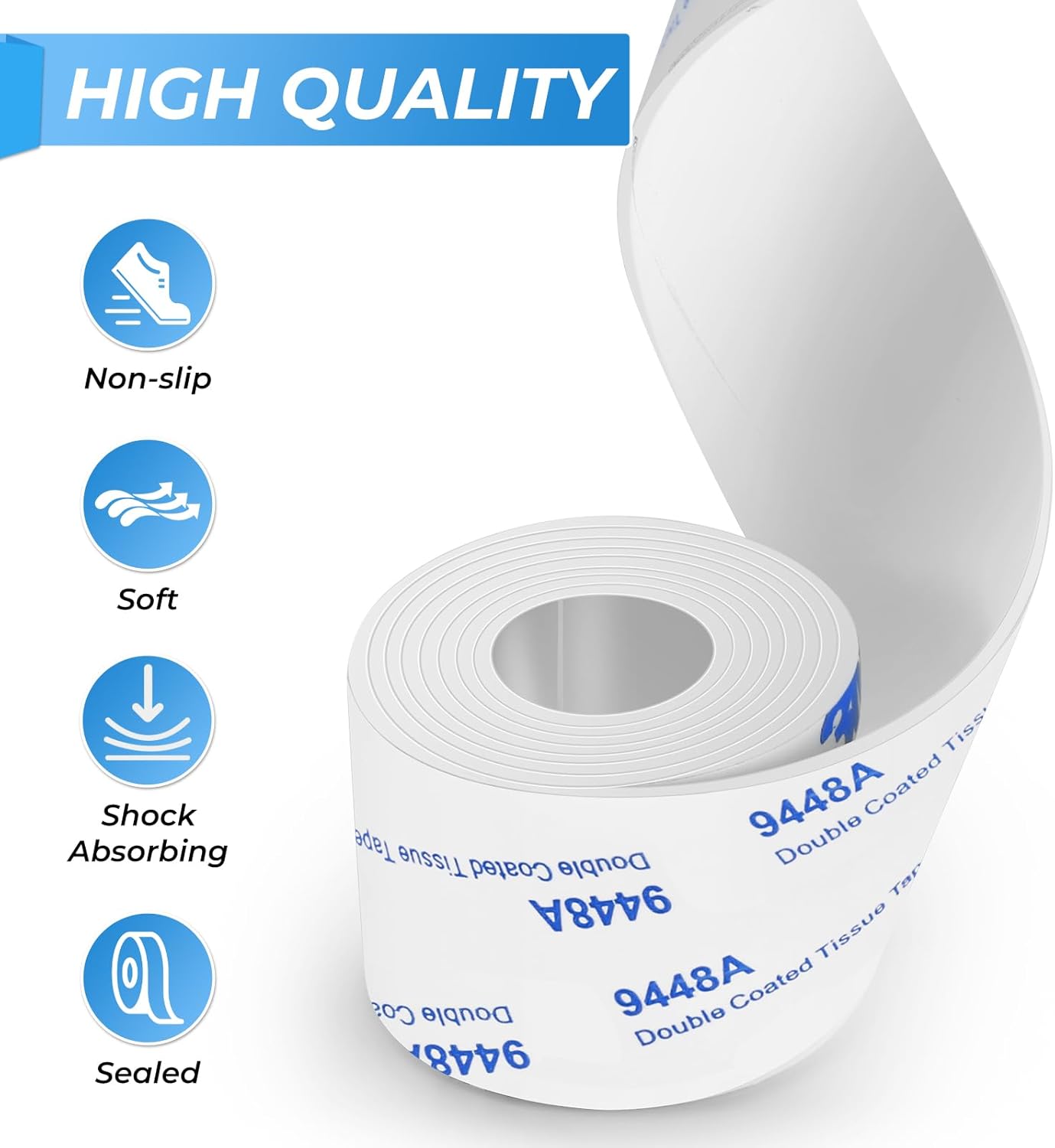 Adhesive Rubber Strips with Adhesive Backing, 2 Rolls Rubber Tape Adhesive Back, Non Slip Adhesive Strips for Any Furniture and Appliances 1x40 inch White