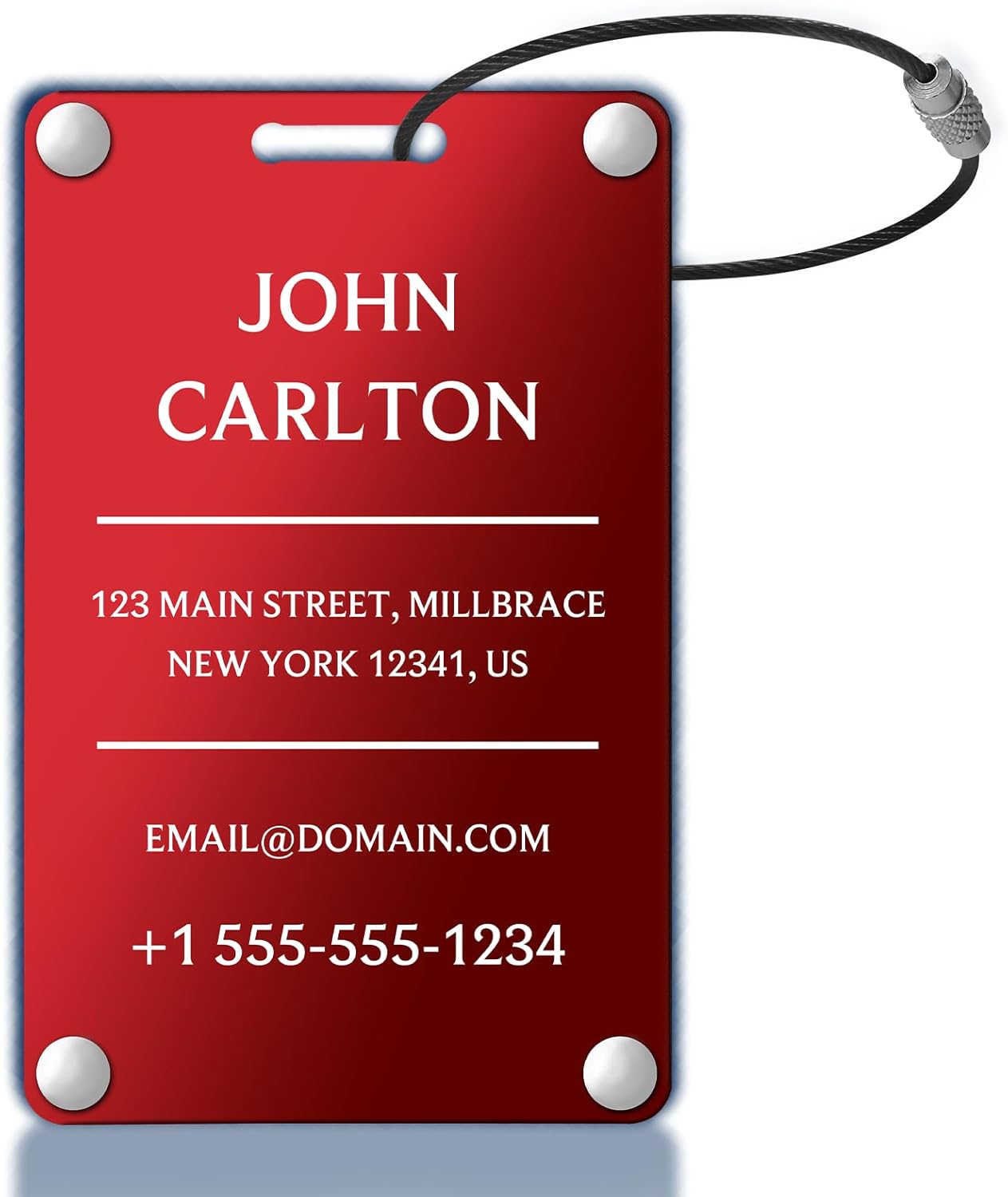 Personalized Luggage Tags for Suitcases - Aluminum Custom Luggage Tags for Backpacks & Bags, Sturdy, Waterproof & Heavy Duty (Red/Card-Sized) (SleekBarRed)