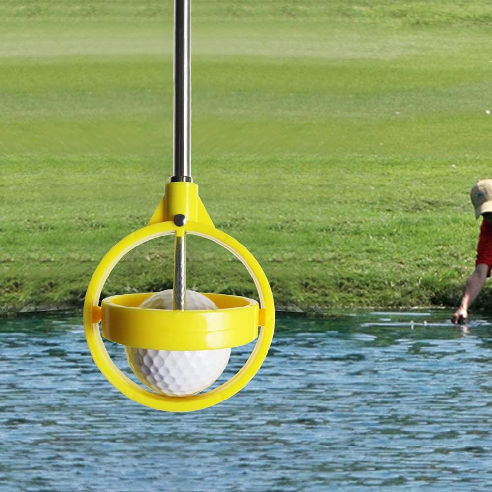 Golf Ball Retriever Or Pick Up Tool with Automatic Extendable, Stainless for Water Bush White Yellow 2 Colors Gift for Golfer