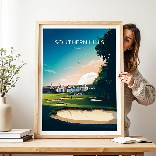 Nationcog Golf Print Southern Hills Country Club - Tulsa, Oklahoma, Southern Hills Golf Poster, Oklahoma Golf Course Art, Vintage Golf Travel Print, Luxury Golf Resort Art (Unframed) (9x11)
