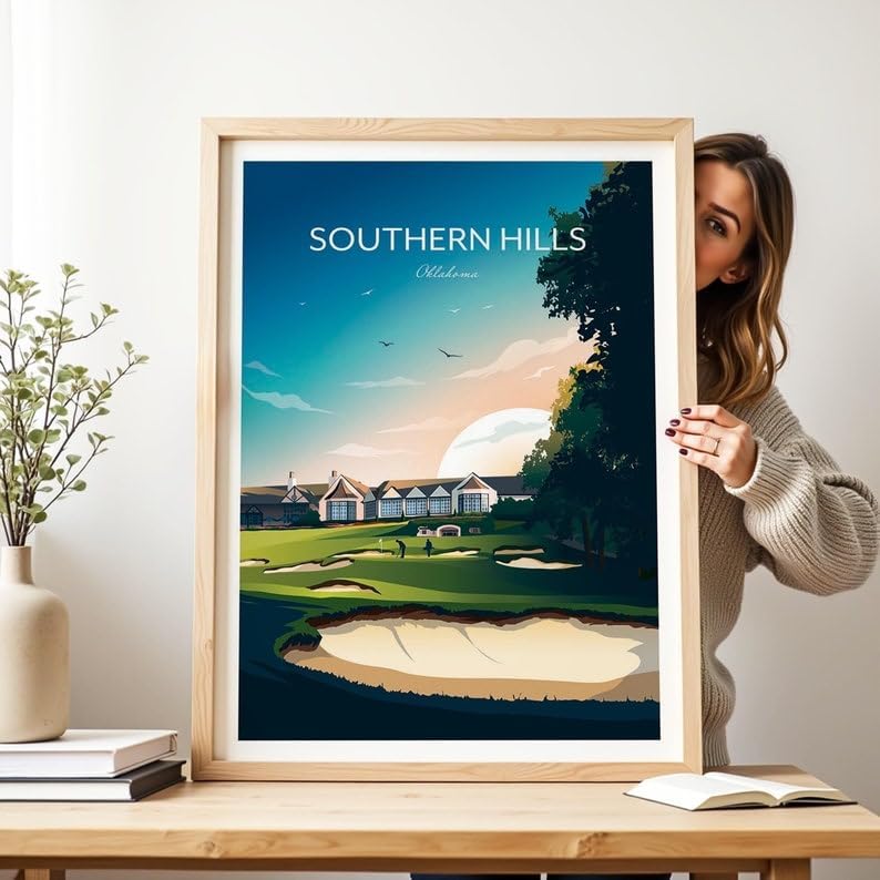 Nationcog Golf Print Southern Hills Country Club - Tulsa, Oklahoma, Southern Hills Golf Poster, Oklahoma Golf Course Art, Vintage Golf Travel Print, Luxury Golf Resort Art (Unframed) (20x30)