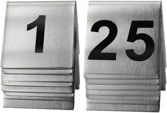 1-25 Stainless Steel Number Tent Table Number for Restaurants Cafes Bars 2"x2" Black