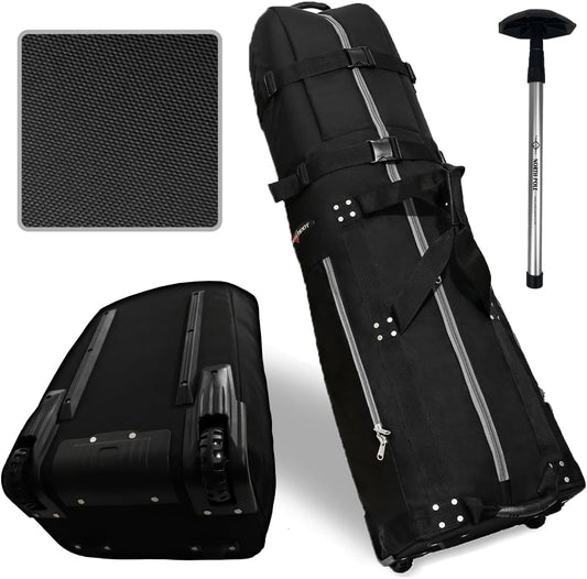 CaddyDaddy First Class Military Grade Ballistic Nylon Travel Cover with EVA Dense Foam Top Padding 2 Year Full Replacement Coverage Self Standing Base XL Wheels Case for Transporting Clubs on Airlines