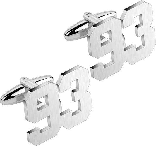 AMITER Mens Cufflinks with Number, Classic Silver Personalized Cuff Links for Men, Sport’s Day Casual or Formal Shirts