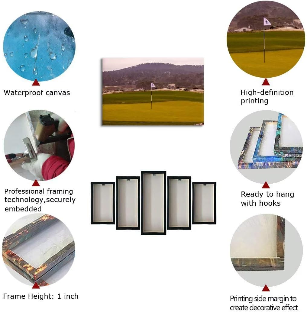 Pebble Beach Golf Course Picture Wall Art for Office Golf Course Canvas Wall Decor for Home Living Room Bedroom Bathroom Decorations Painting Framed Ready to Hang(12''H x 16''W)