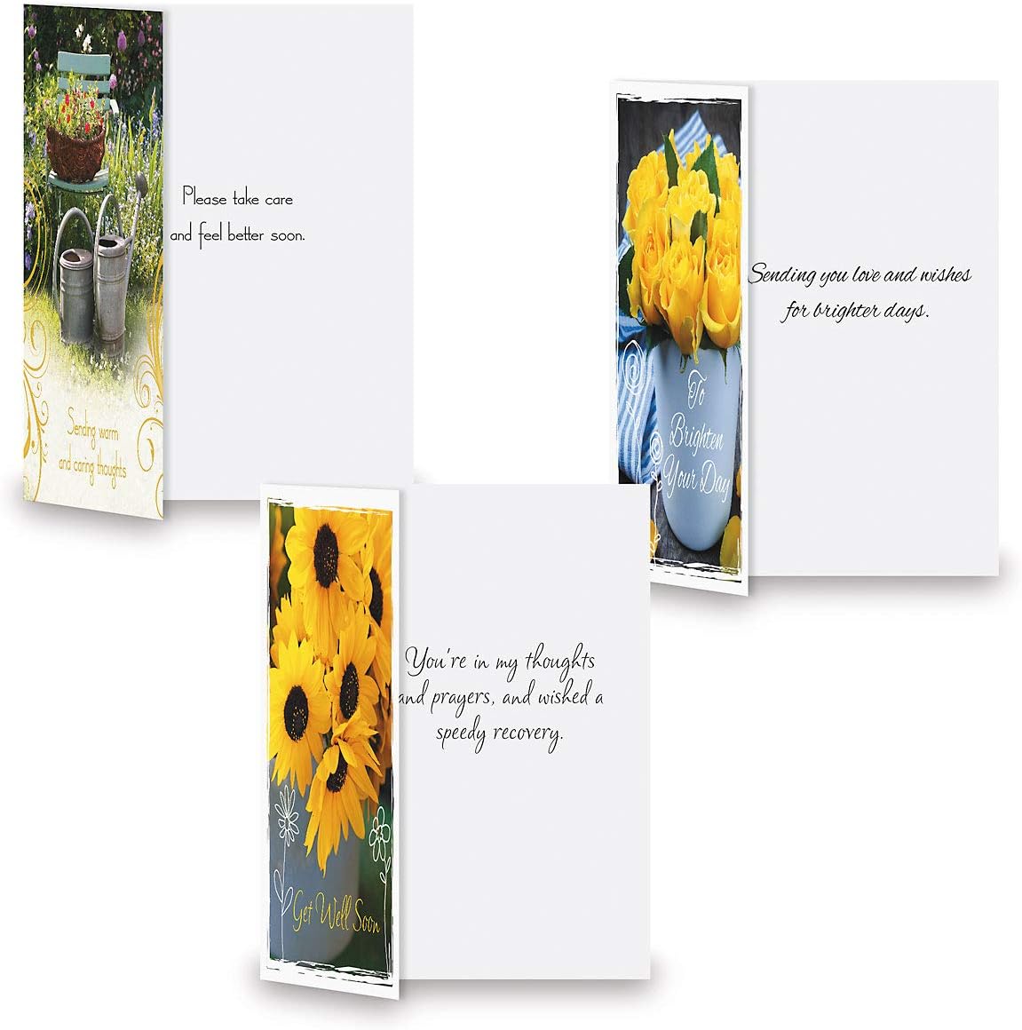 Get Well Florals Greeting Cards Value Pack- Set of 20 (10 designs) Large 5 x 7, Sentiments Inside, Get Well Soon Cards, Get Well Wishes, Envelopes Included