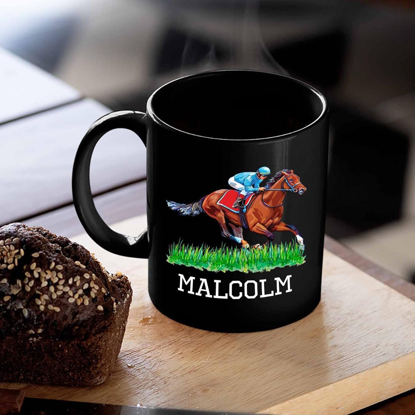 Customized Name Horse Riding Coffee Mug - Personalized Gift for Men Women Horse Lovers - Black Ceramic Cup 11 Oz 15 Oz - Horseback Racing Tea Mug