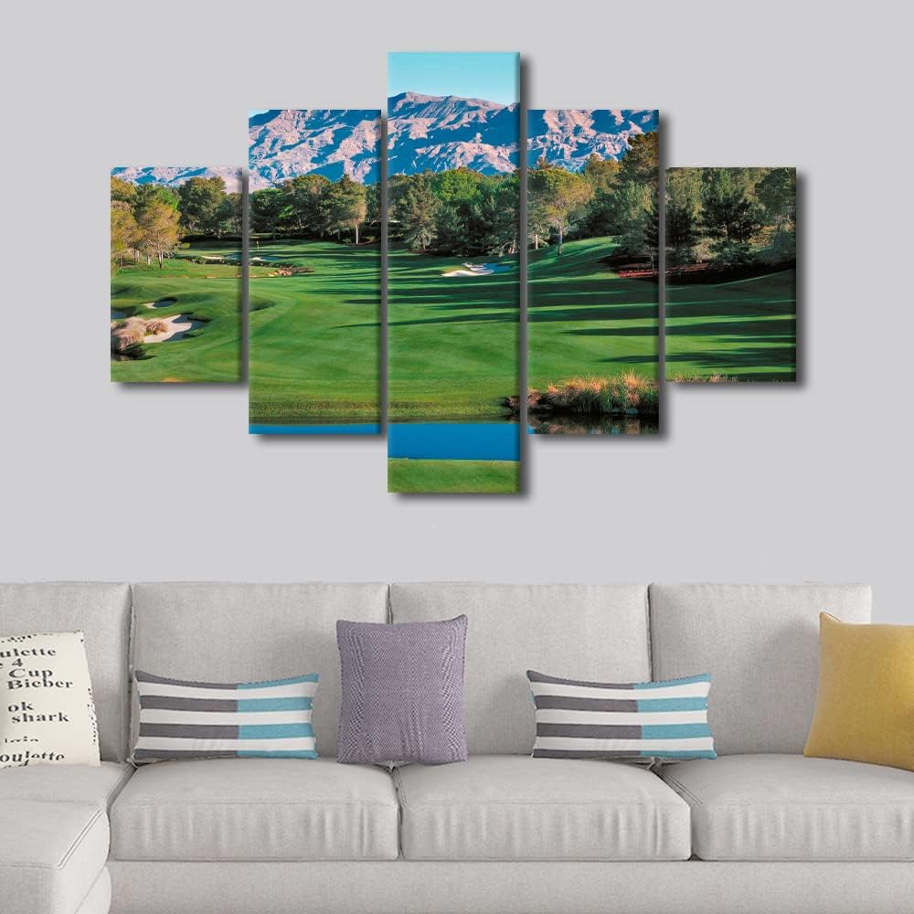 5 Panels Shadow Creek Golf Course Wall Art Golf Course Field Picture Canvas Prints Wall Art American Nevada Painting Artwork for Living Room Bedroom Office Wall Decor Framed Ready to Hang - 60"Wx40"H