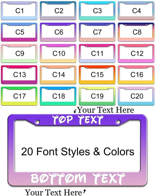 Custom Personalized Gradient Pattern License Plate Frame,Your Own Text Custom License Plate Frames for Cars, Customized Design Metal License Plate Holder Frame 2 Holes