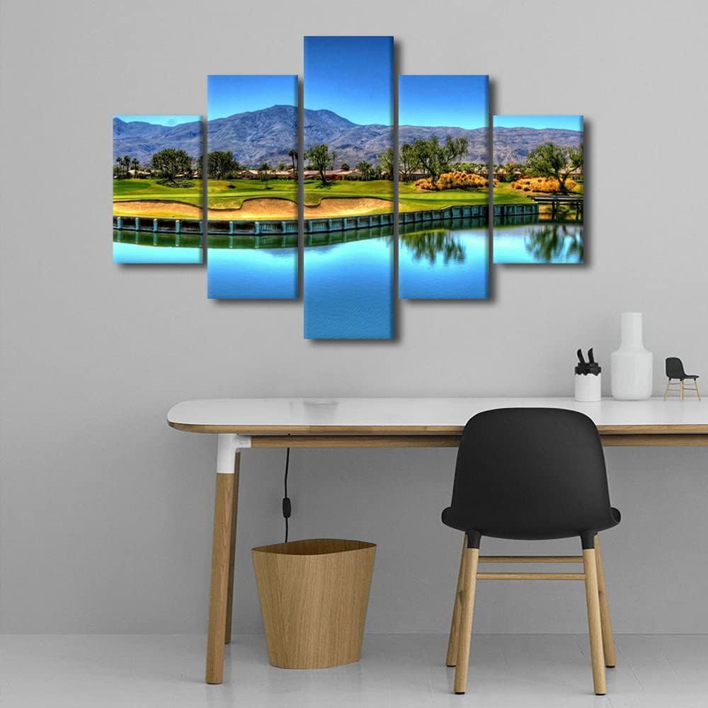 Living Room House Decorations Golf Course Pictures Green Meadow Paintings Giclee Multi Panel Prints Wall Art on Canvas Premium Quality Artwork Wooden Framed Stretched Ready to Hang(60" W x 40" H)