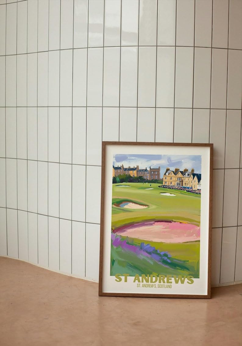 Nationcog St Andrews Golf Course Poster, Vintage Scotland Travel Wall Art Print, Retro Landscape of Famous Golf Club, Stylish Golf Decor, Great Gift for Players or Collectors (Unframed) (20x30)