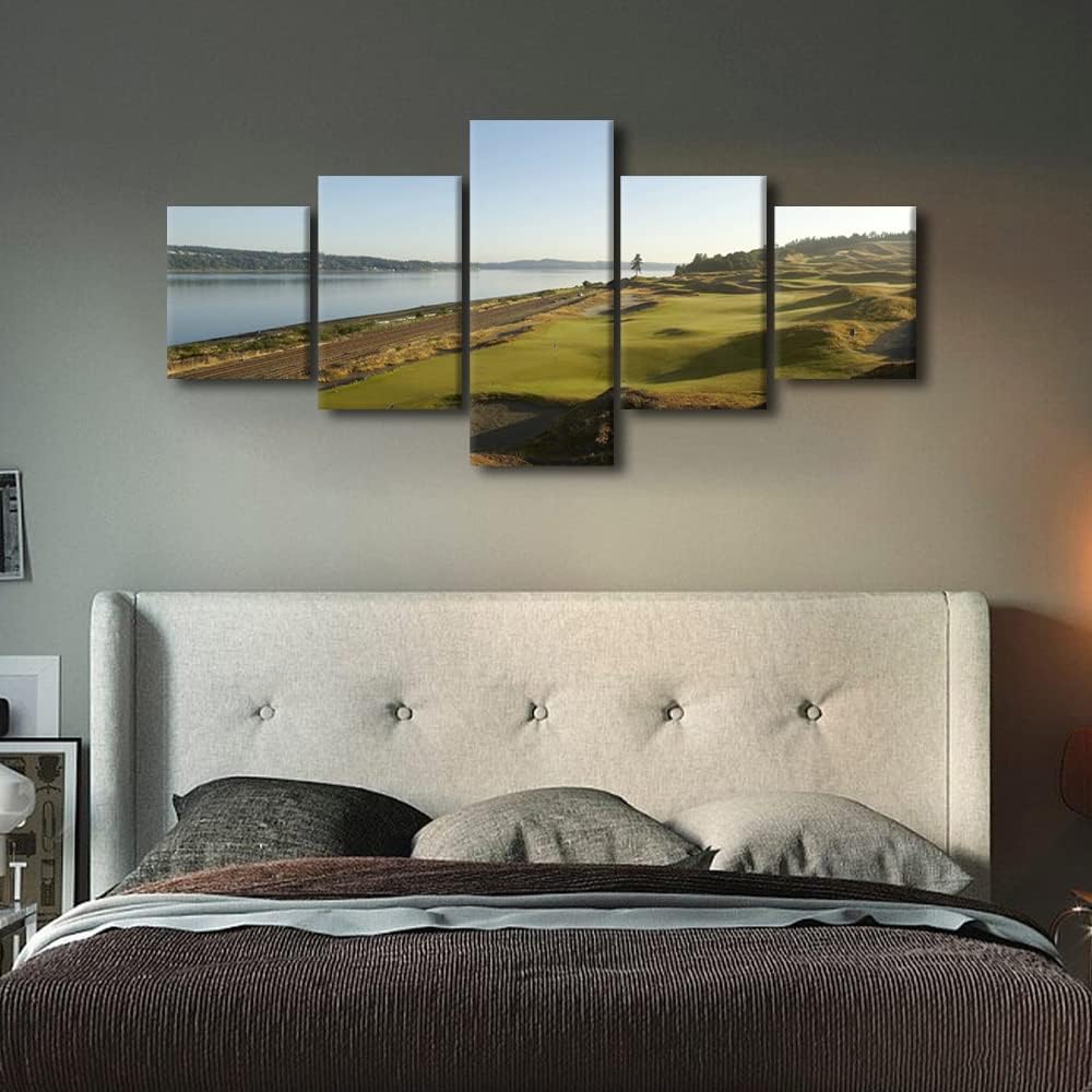 Pinehurst No.2 Golf Course Canvas Print Art United States North Carolina Home Decor Wall Art Pictures for Living Room 5 Panel Large Poster Painting Stretched by Wooden Framed Ready to Hang - 50"Wx24"H