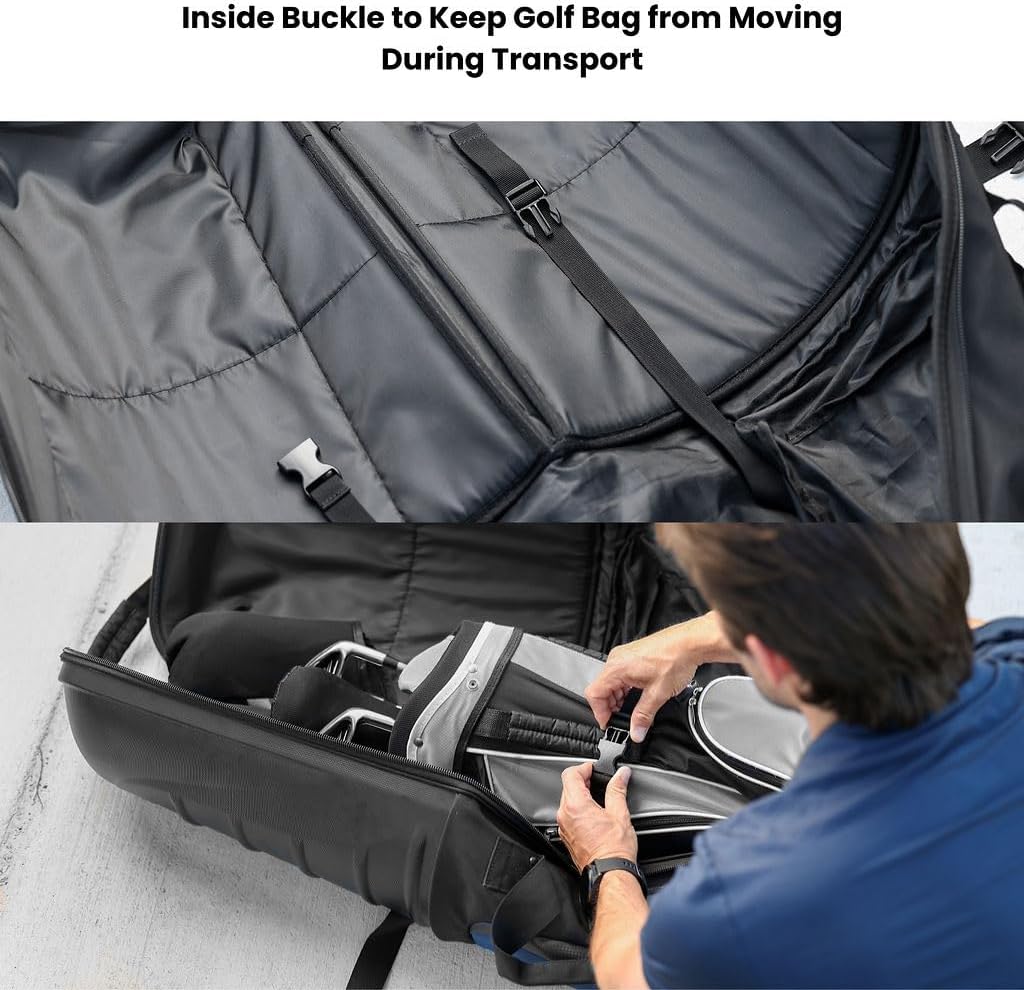 Golf Travel Bags for Airlines - 2-Sided Ample Storage, Durable, Water-Resistant Luggage with Reinforced Wheels and Hard Case Top for Safe Club Transport