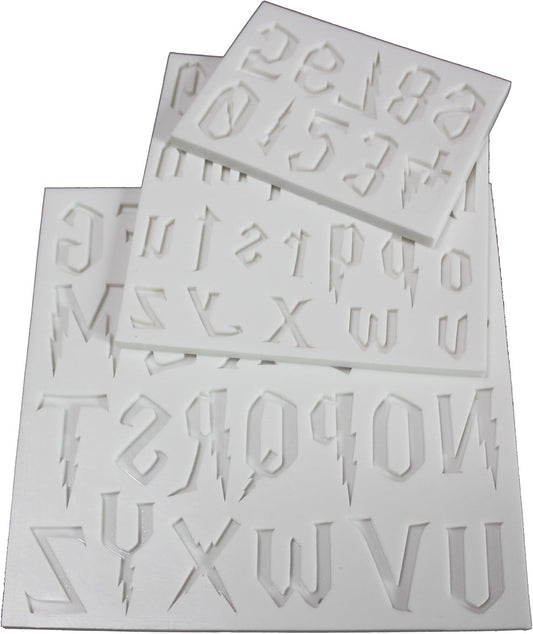 3-Piece Silicone Mold Set for Magical Lightning Shaped Letters and Numbers - Ideal for Fondant Cakes, Chocolate, Resin Crafts, Gumpaste, DIY Crafts Creation