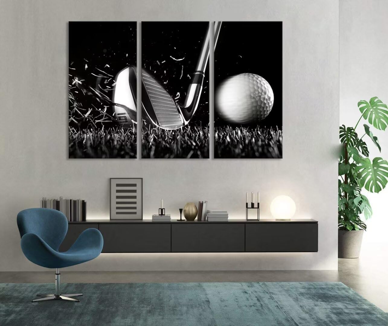 chenchenArt Black and White Golf Wall Art for Living Room Bedroom Home Decorations Golf Wall Decor for Office Golf Pictures Posters Canvas Prints Modern Artwork Framed Ready to Hang(12''W x 24''H x3)