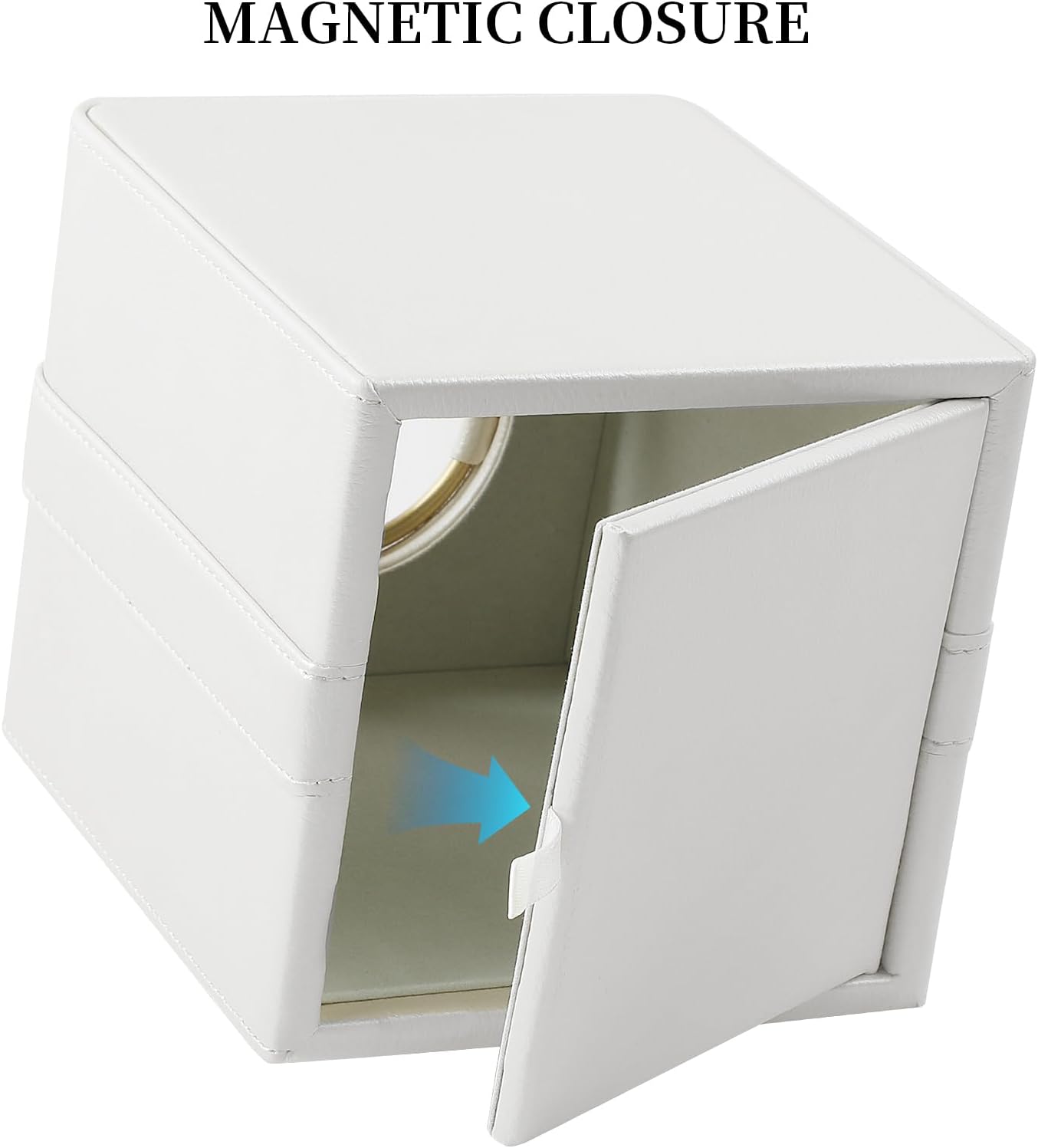 Luxury Square Tissue Box Cover, PU Leather Tissue Box Holder with Magnetic Closure and Gold Decorative Grommets for Bathroom Bedroom, Decorative Elegant Cube Tissue Holder (Cream)