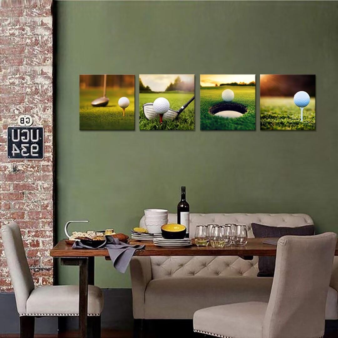 Pankila Golf Wall Art Sunrise Golf Pictures Canvas Prints Golf Course Wall Decor for Living Room Bedroom Bathroom Home Decorations Painting Framed Artwork Ready to Hang (16''W x 16''H x 4)