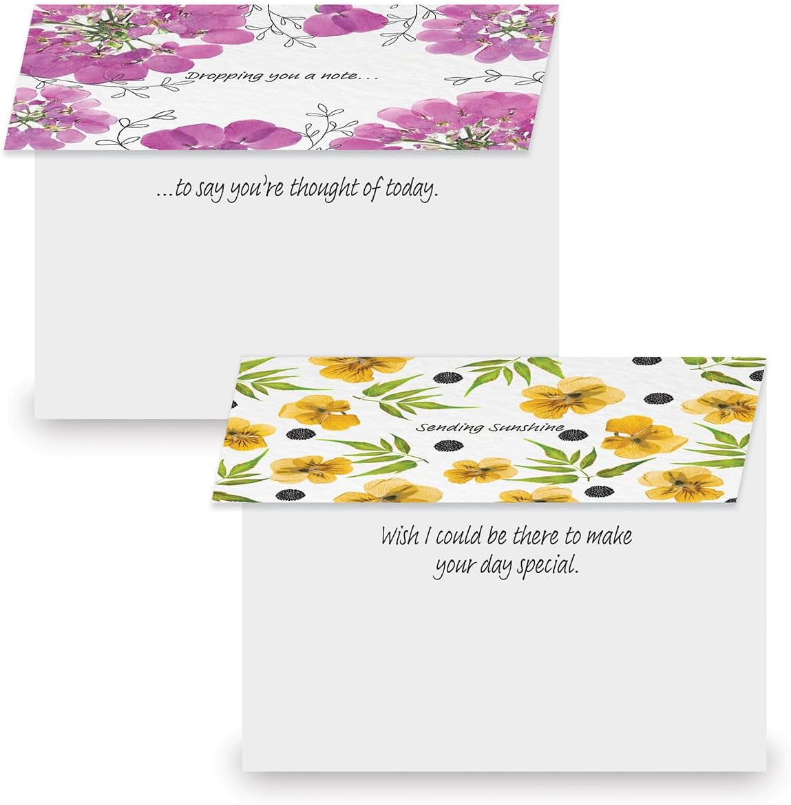 Current Pressed Flowers Thinking of You Friendship Greeting Card Set - Value Pack of 20 Cards With White Envelopes for Friends & Family, 10 Designs, Large 5" x 7" Assortment