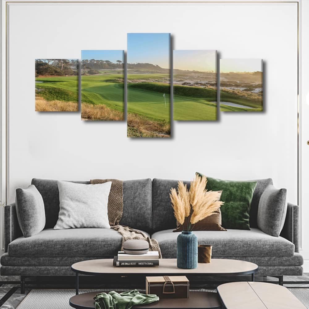 5 Panels American California Wall Art Spyglass Hill Golf Course Scenery Paintings Wall Art Canvas Prints Poster Gallery Wrap Modern Golf Wall Decor for Home Office Framed Ready to Hang - 50"W x 24"H