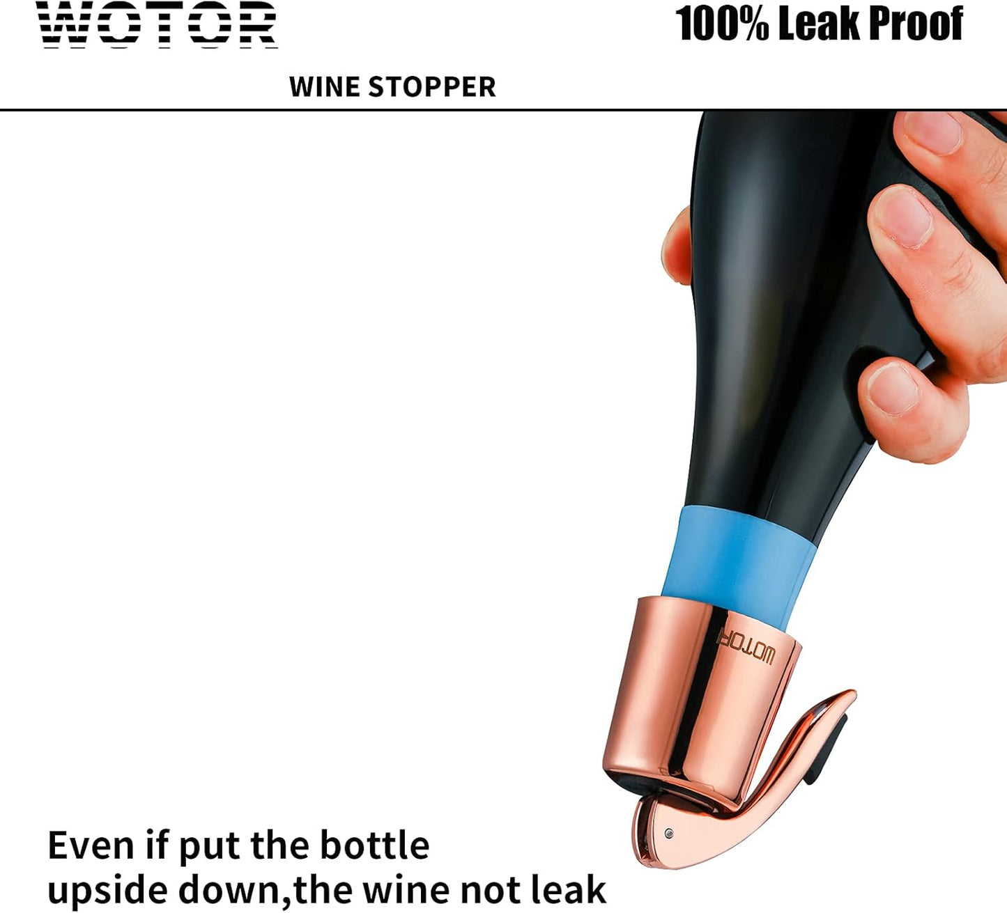 WOTOR Stainless Steel Wine Bottle Stoppers with Silicone - Reusable Wine Saver and Decorative Bottle Sealer, Leakproof, Keep Fresh, Rosegold, 2 Pack
