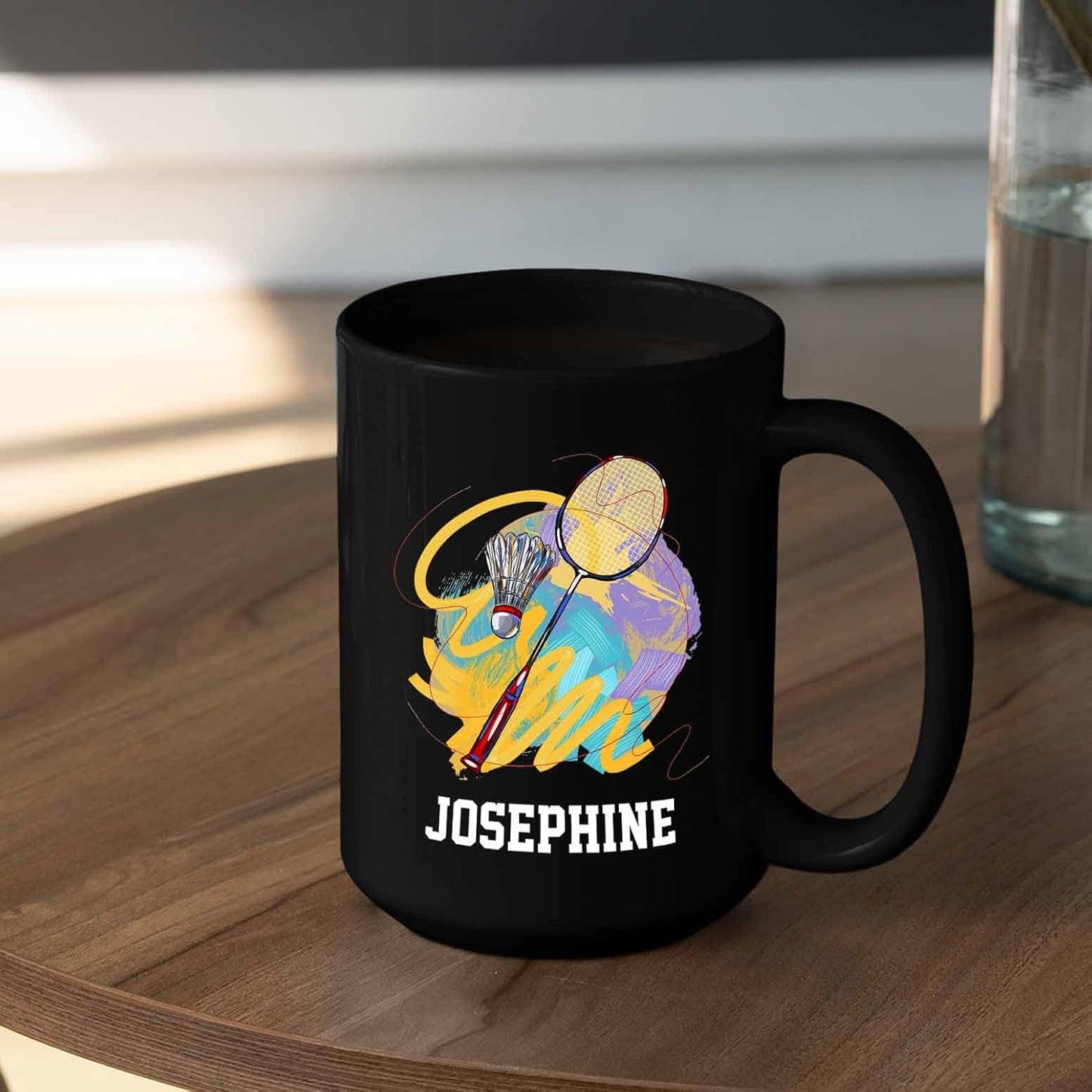 Personalized Choose Player Name Coffee Mugs Cups Gift For Men Women Team Coach Badminton Lover, Badminton Player Coffee Cup 11 Oz 15 Oz, Custom Badminton Racket Black Ceramic Mug, Badminton Sport Mug
