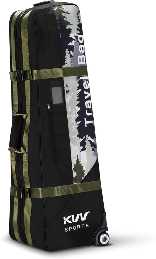 KVV Hi-Protective Golf Travel Bag with Extra Padded Top, Foldable Golf Travel Cover with Wheels, Multiple Handles and Pockects for Storage, Travel Golf Bags Designed for Airlines