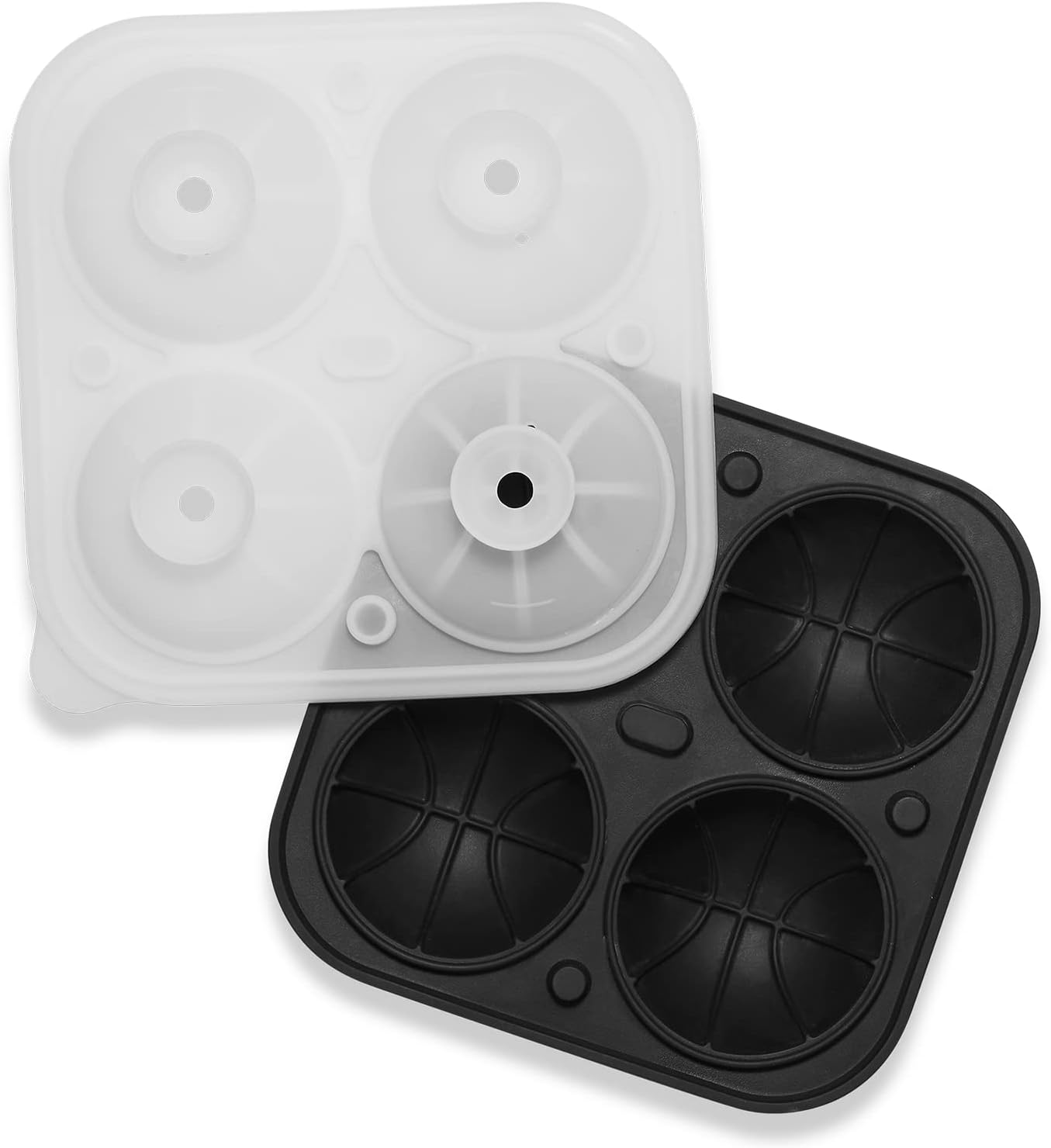 Silicone Basketball Ice Cube Mold Fun Shapes, Novelty Basketball Gifts, 2.2" Large Craft Round Sphere Ice Ball Molds For Game Day, Whiskey, Cocktails, Bourbon Black