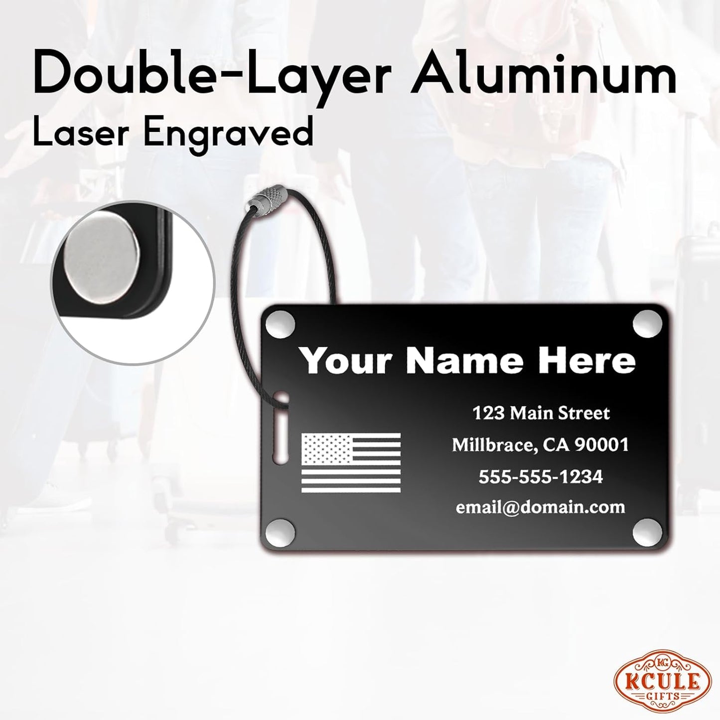 Personalized Luggage Tags: Custom Metal Luggage Tags for Suitcases, Backpacks and Bags with Your Personalized Text (Black)