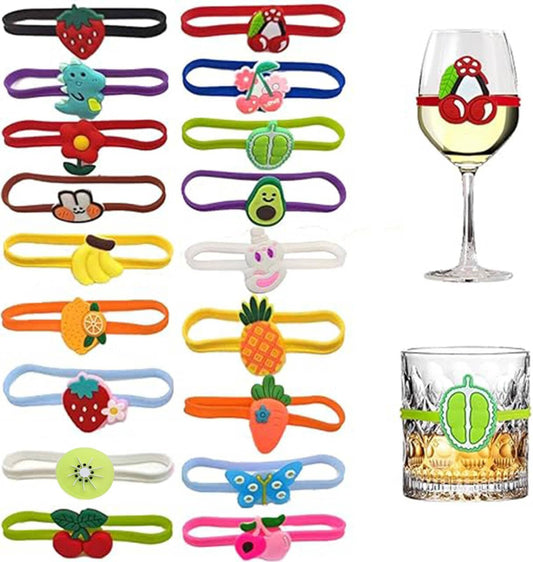 Ackron 18Pcs Silicone Drink Markers - Funny Wine Glass, Cup and Bottle Strip Tag Markers for Parties or Families