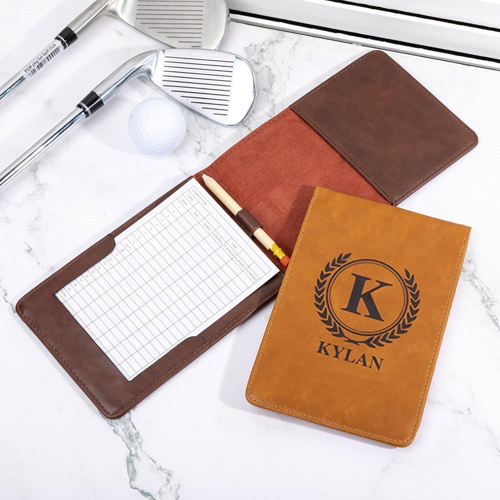Custom Name Golf Scorecard Holder Leather Personalized Monogram Golf Yardage Book Cover Birthday Gifts 13.78×4.53INCH 5 Colors