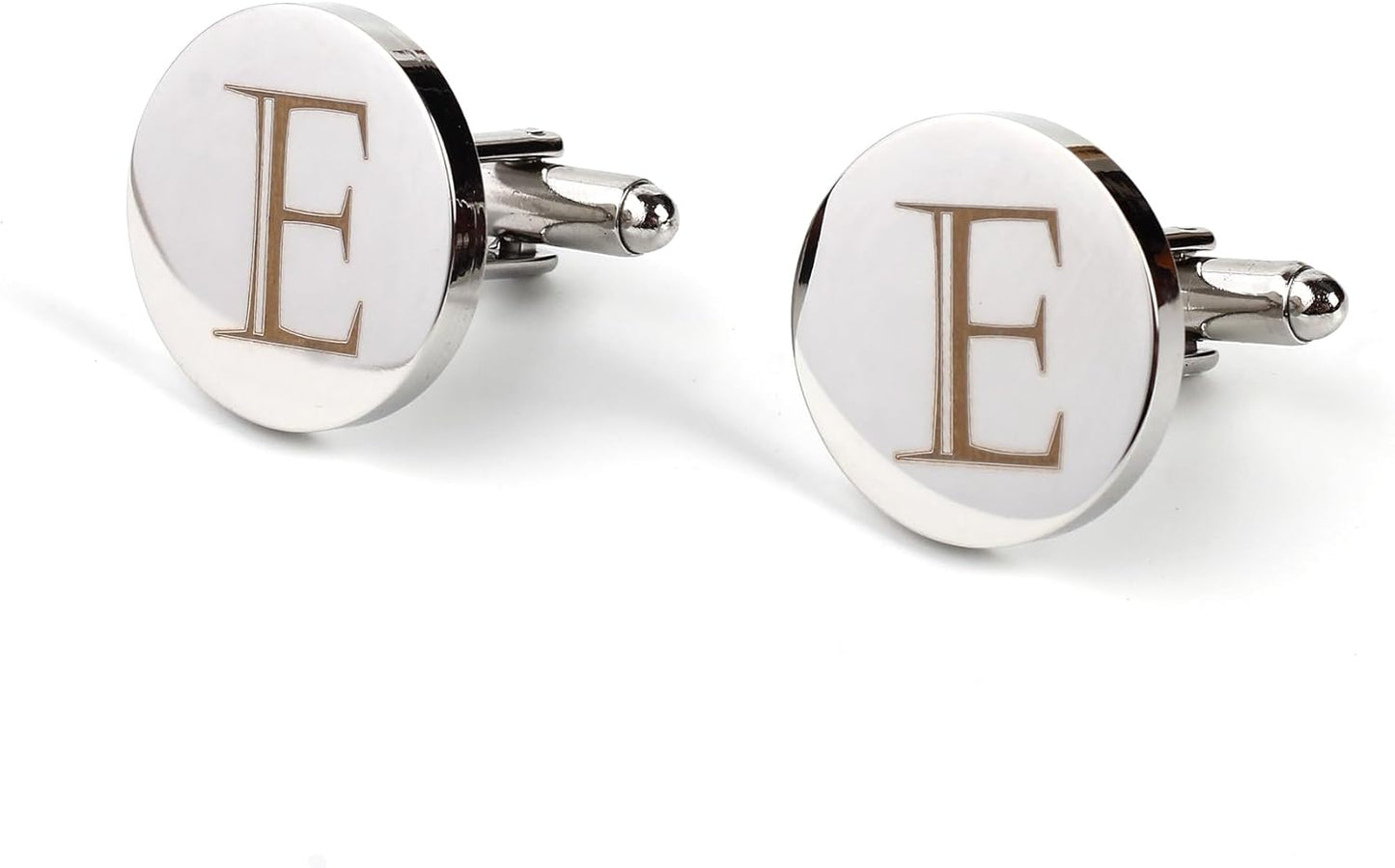 Mens Initial Silver Cufflinks A-Z Alphabet Letter Steel Cuff Links with Engraved Walnut Wood Box Groom Groomsman Wedding Set…