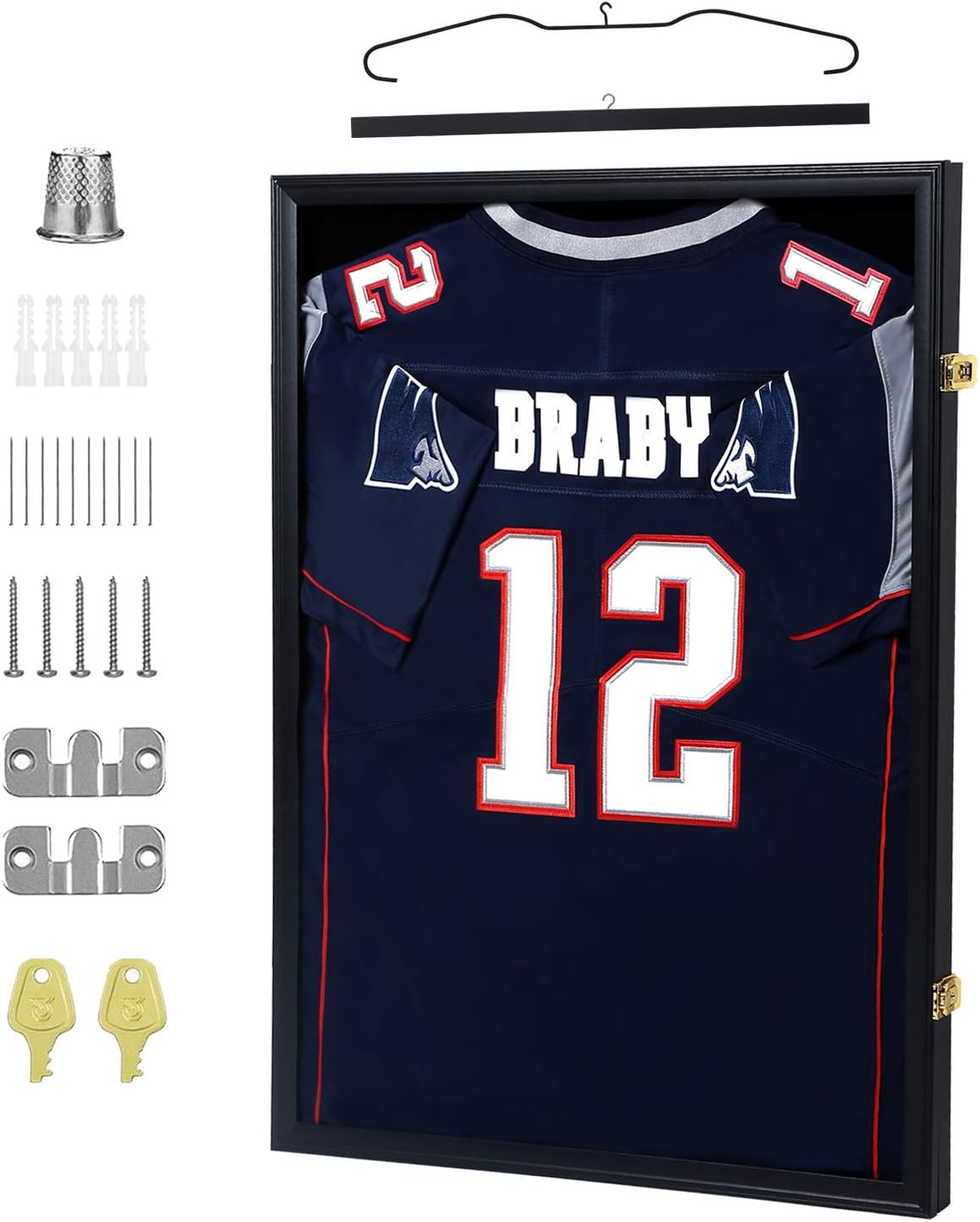 IHEIPYE Jersey Display Frame Case Lockable, Large Sport Jersey Shadow Box with 98% UV Protection Acrylic and Hanger for Baseball Basketball Football Soccer Hockey Shirt and Uniform,Black
