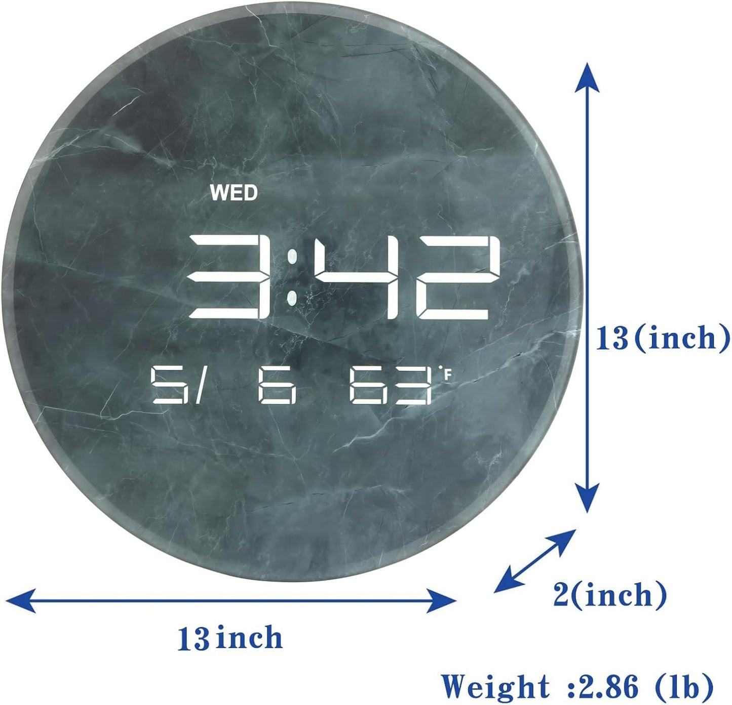 Digital Wall Clock with LED Display, 13" Calendar & Temperature, Automatic Dimming, 12/24hr Format, Wall & Desk Use - HUI-7855