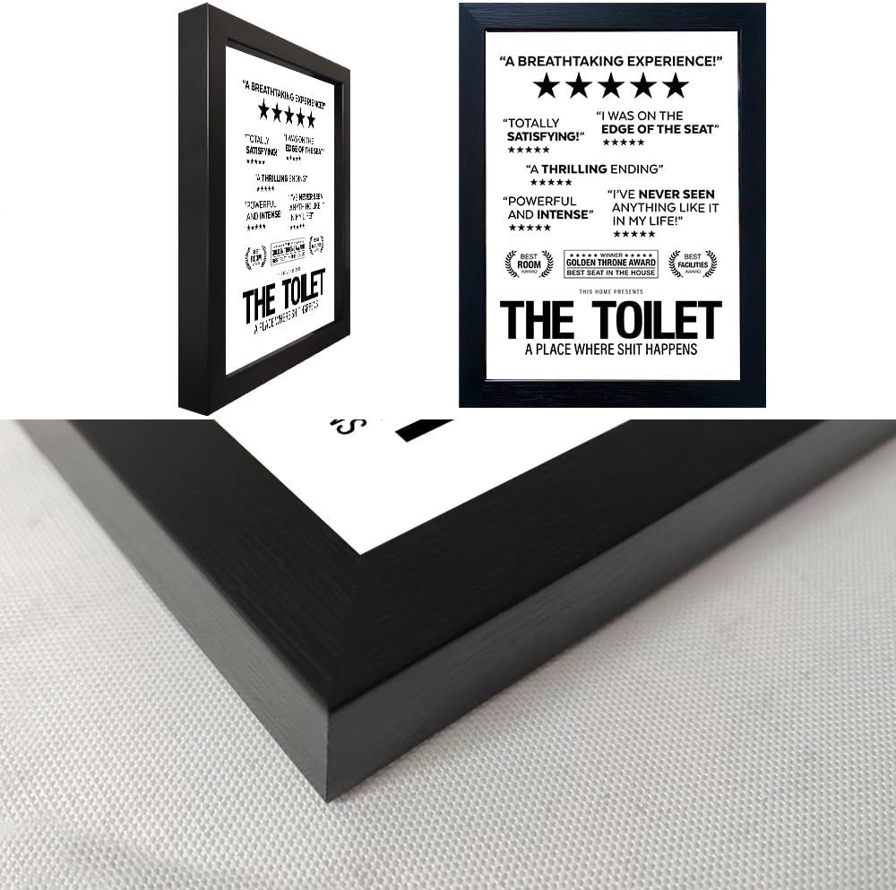 Framed Black and White Bathroom Sign Rules Wall Art Bathroom Quote Picture Wall Decor Framed Toilet Decor Funny Loo Poop Humor Decorations