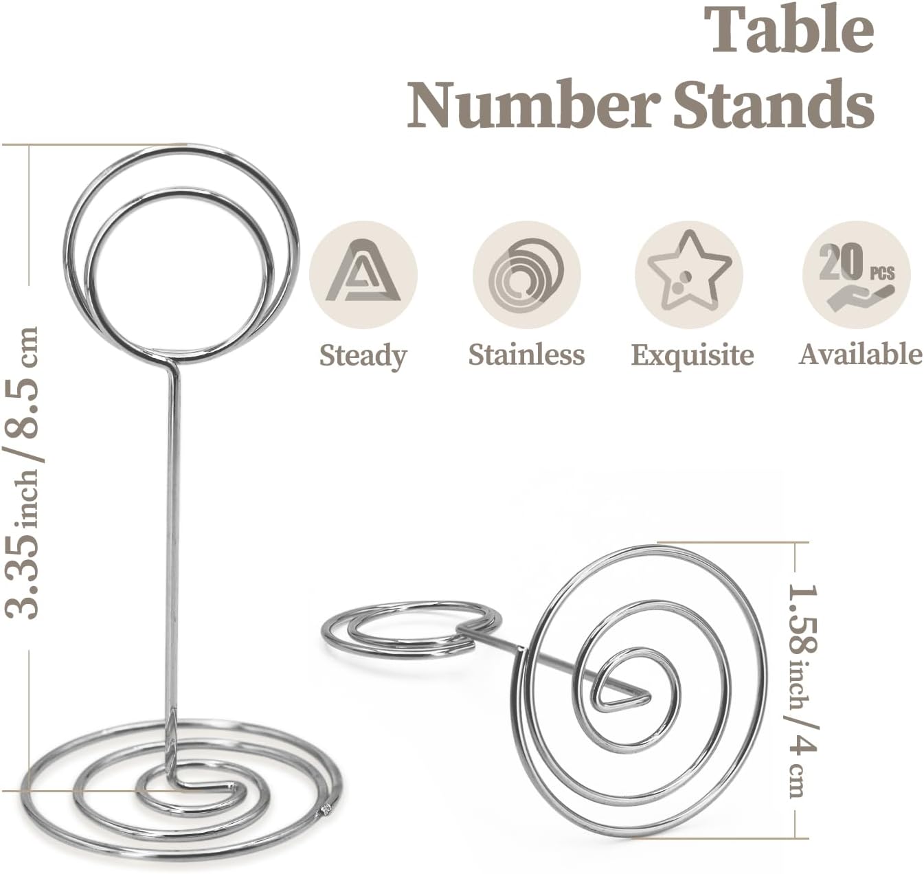 Table Number Holders 20Packs - 3.35 Inch Table Number Stands Place Card Holder for Wedding Party Graduation Reception Restaurant Home Photo Picture Office Memo (Silver, 3.35")