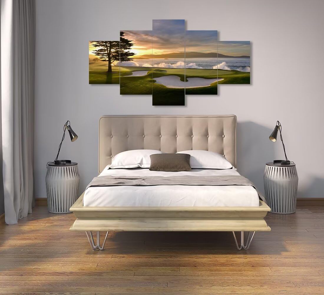 Pebble Beach Golf Course Wall Art for Living Room Bedroom Bathroom Office Wall Decorations Golf Course Pictures Canvas Prints Modern Framed Artwork Ready to Hang(60''W x 32''H)