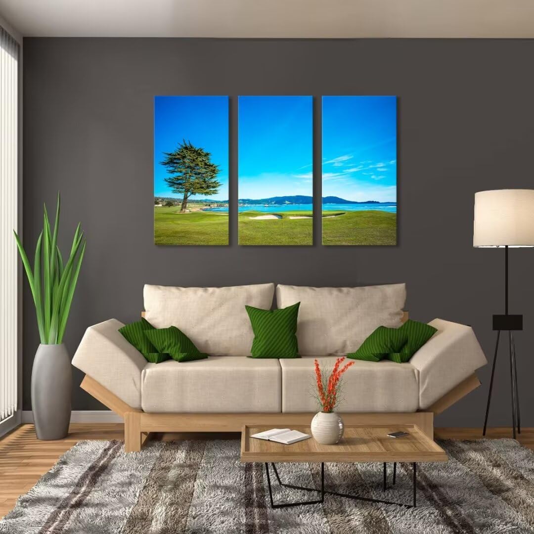 chenchenArt Pebble Beach Golf Course 18th Hole Wall Decor Golf Course Canvas Wall Art for Living Room Bedroom Home Decorations Paintings Canvas Modern Artwork Framed Ready to Hang(12''W x 24''H x3)