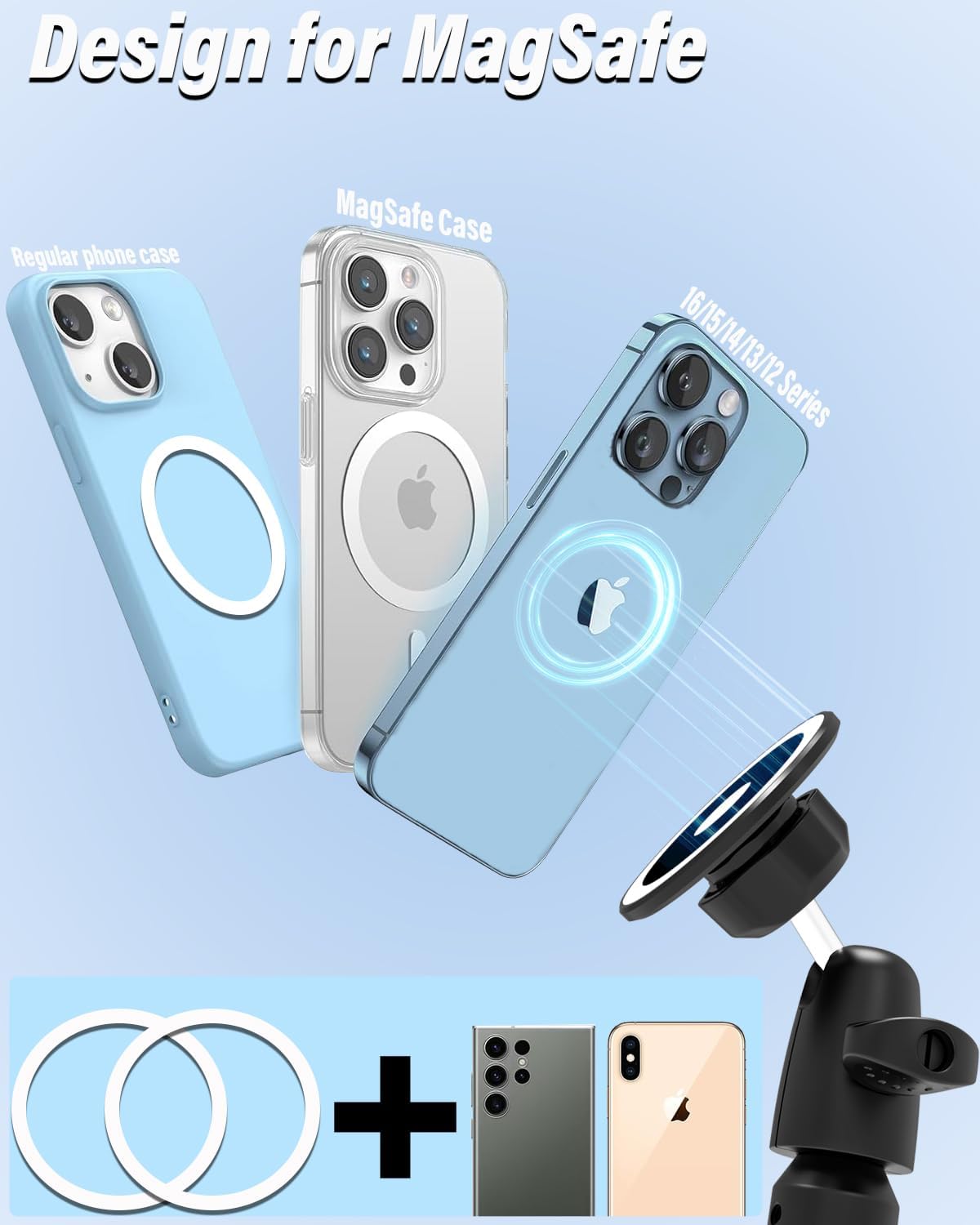 Ground Golf Monopod Phone Holder with Spike Stake, Record Golf Swing Selfie Stick with Magnetic Phone Mount for iPhone 16/15/14/13 Pro Max, Galaxy S24/S23/S22 and Other Mobile Phone