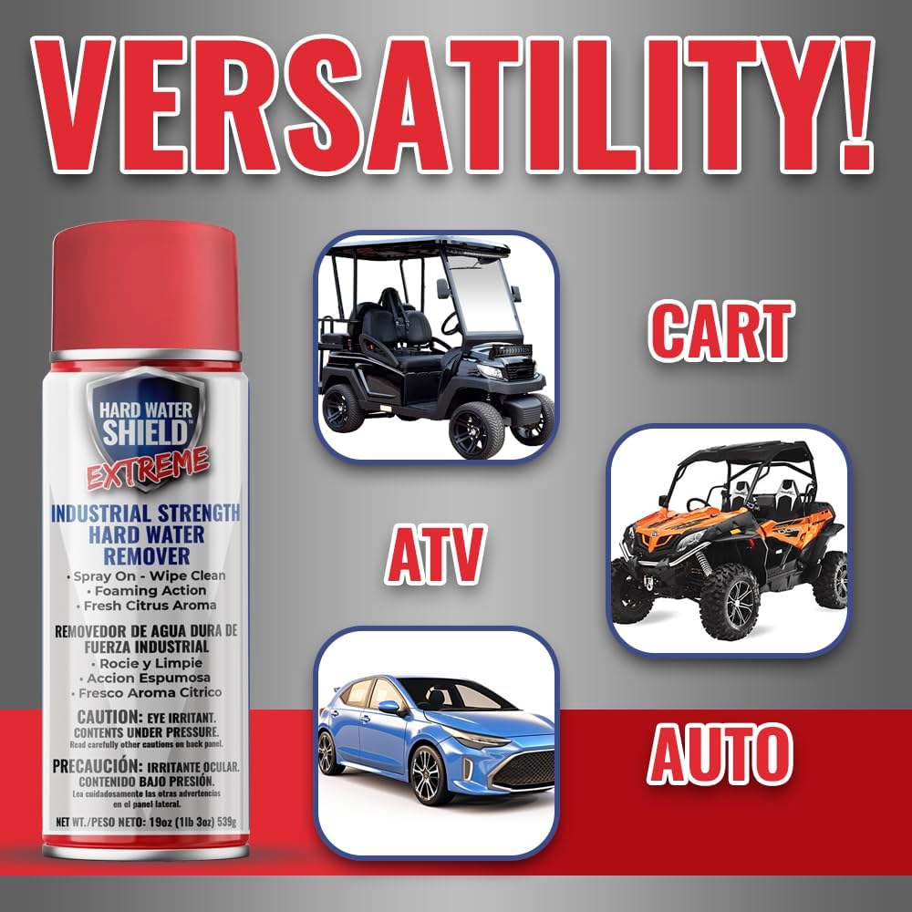 Club Clean Cart Shine, Golf Cart Body Windshield Cleaner Plus Polisher - Hard Water Shield, Removes Hard Water Stains - Battery Acid Shield, Grease Spray, Lubricates & Rust Proofs - Trim & Tire Shield
