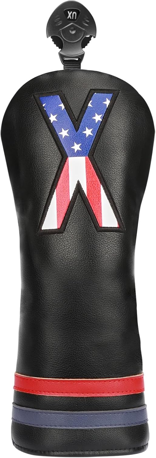 Golf Head Covers, 4pcs or 1pc USA Stars and Stripes Golf Club Covers for Woods and Driver Fairway Hybrid, PU Leather Golf Club Head Covers for Men Women with Interchangeable Tags, Fits Most Golf Clubs