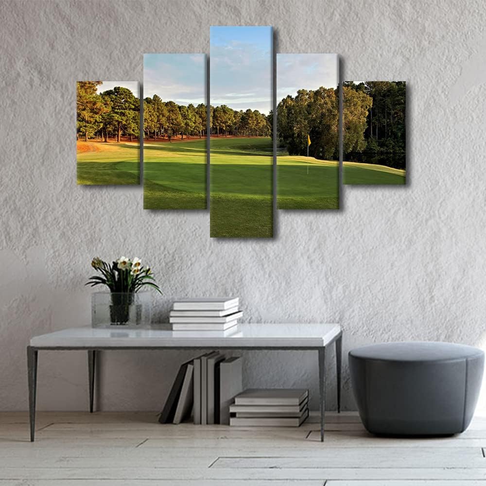 5 Piece Green Golf Course and Nature Landscape Wall Art Canvas Paintings for Living Room Bedroom Wall Decoration Modern Contemporary Pictures Home Decor Set Wooden Framed Ready to Hang - 60"W x 40"H