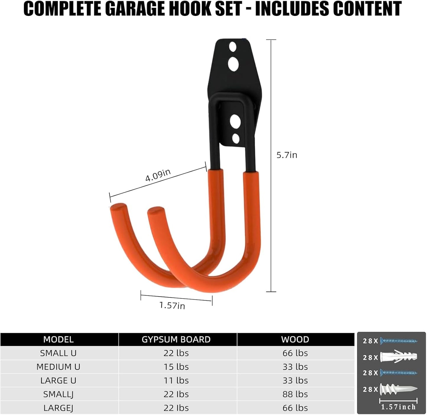 Garage Hooks, 6 Pack Large Round Wall Hooks for Hanging Heavy Duty Ladders, Bikes, Tools Ideal for Garage, Garden, Basement Utility Room Storage (Orange)