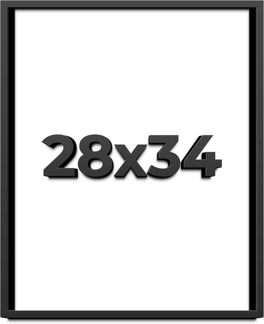 28x34 Shadow Box Black Solid Wood Display Frame with White Acid-Free Backing UV Acrylic & Hanging Hardware - with 3/4" Usable Depth