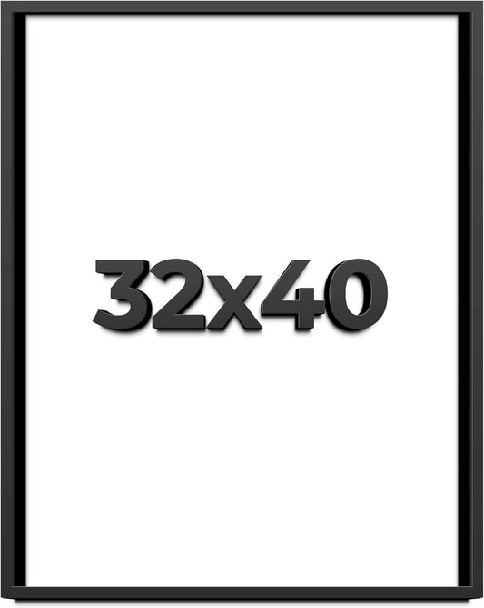 32x40 Shadow Box Black Solid Wood Display Frame with White Acid-Free Backing UV Acrylic & Hanging Hardware - with 3/4" Usable Depth