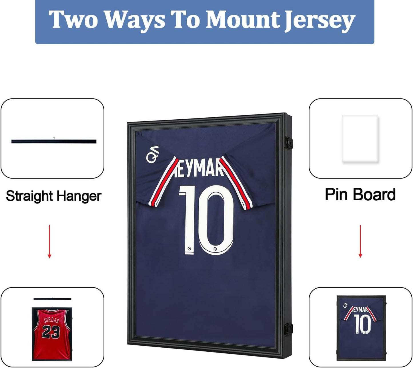 IHEIPYE Kids Jersey Frame Display Case Lockable, Sport Jersey Shadow Box with 98% UV Protection Acrylic and Hanger for Baseball Basketball Football Soccer and Uniform, Small-Black Locks